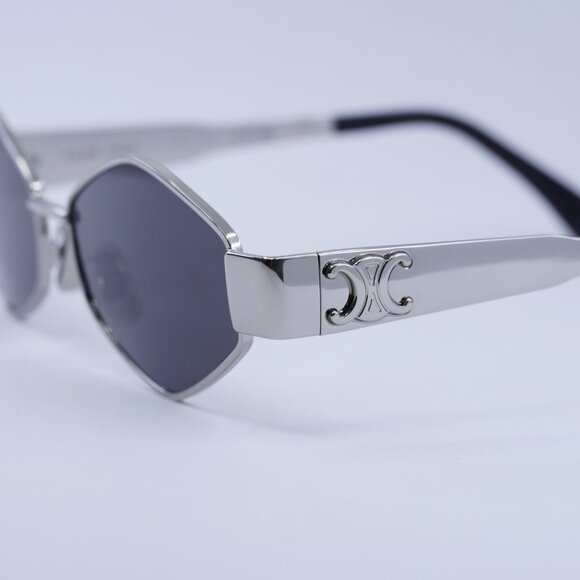 Celine CL40254U 16A Sunglasses Palladium Geometric Frame, Smoke Lenses